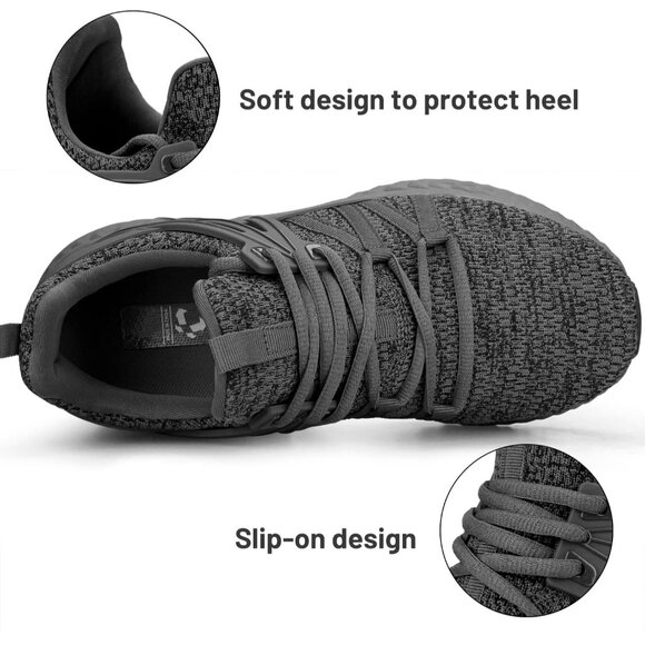 Women's Black Grey Slip On Lightweight Casual Walking Tennis Sneakers for Gym - Picture 4 of 6